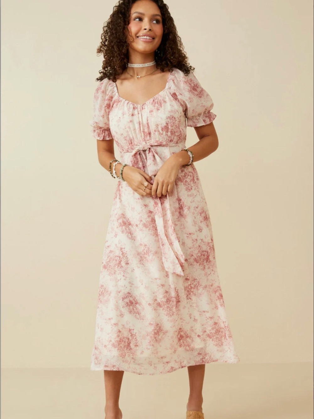 Hayden LA Cream and Dusty Rose Floral Toile Maxi Dress